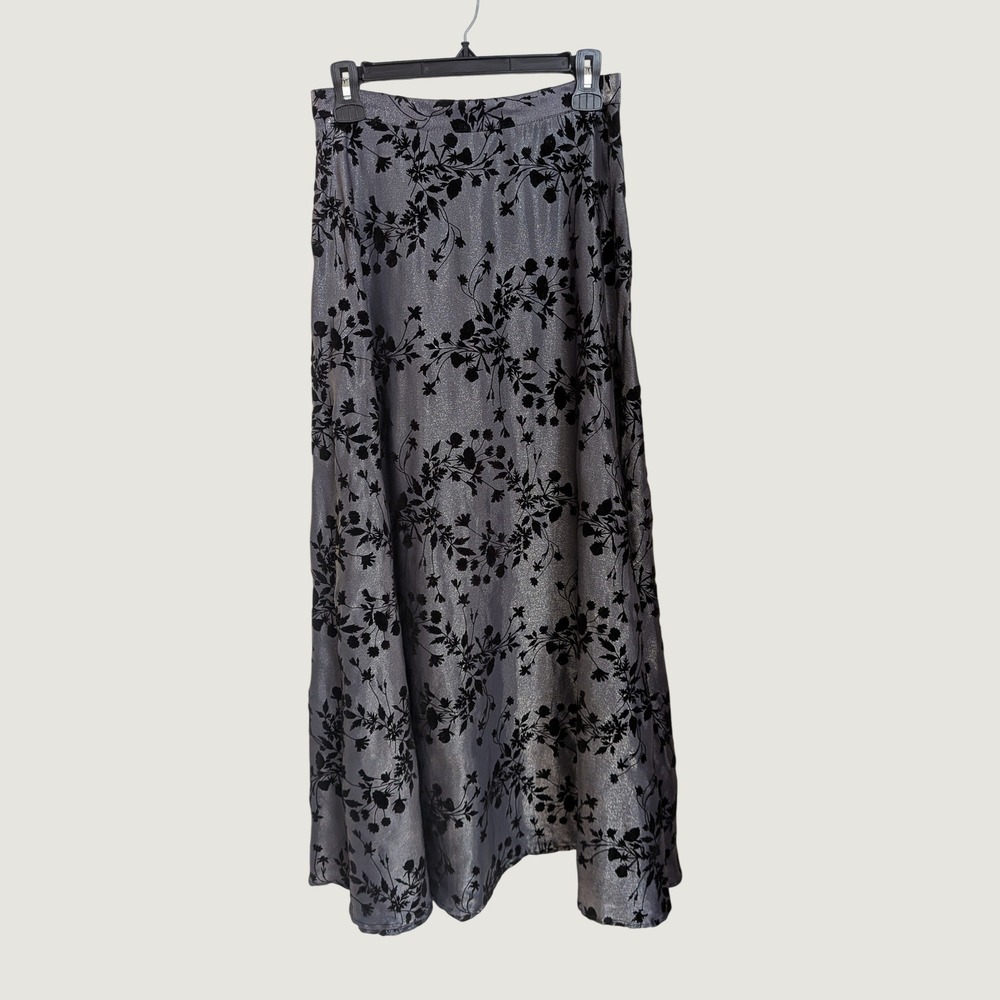 Ronni Nicole Vintage Whimsigoth Silver Black Velvet Floral Burnout Maxi Skirt